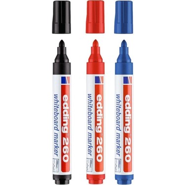 Edding 260 Silinebilir Yazı Tahtası Kalemi Whiteboard Marker 3'lü Set Kırmızı-Mavi-Siyah