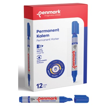 Penmark  Permanent Marker Kesik Uç Kalem 1-5 mm Mavi 12'li