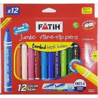 Fatih Jumbo Yıkanabilir Keçeli Boya Kalemi 12 Renk (Karton Kutu)