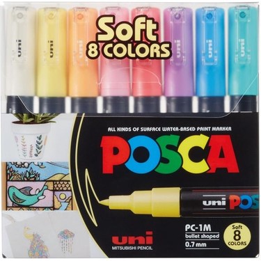 Uni Posca 0.7 Su Bazlı Poster Markörü Soft Renk 8'li